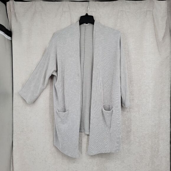 Donni Neutral Ribbed Knit Longline Open Style Cardigan Women's OSFA Minimalist - Picture 10 of 14